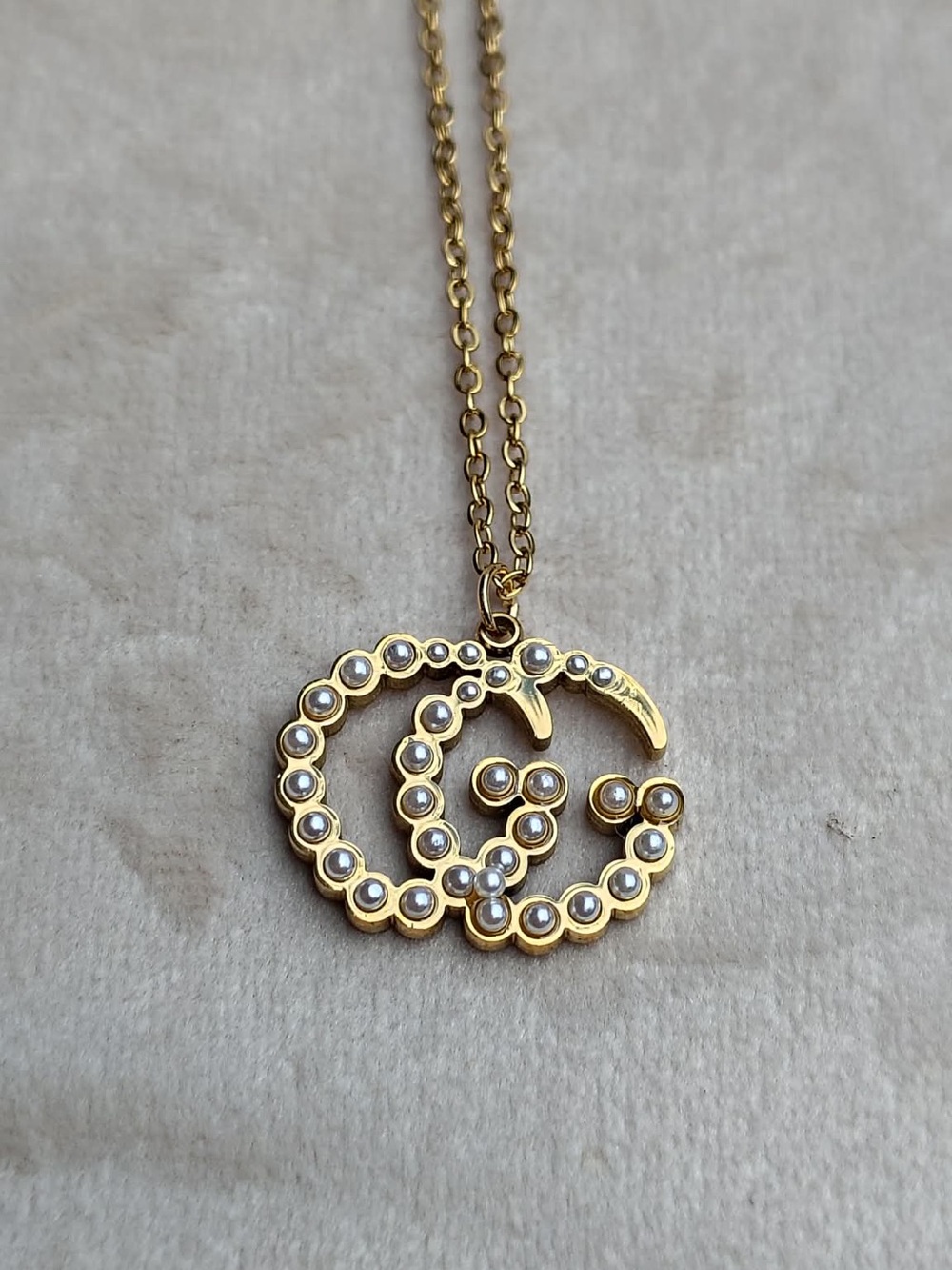 Gold Double-G Pendant Necklace with Crystal Accents